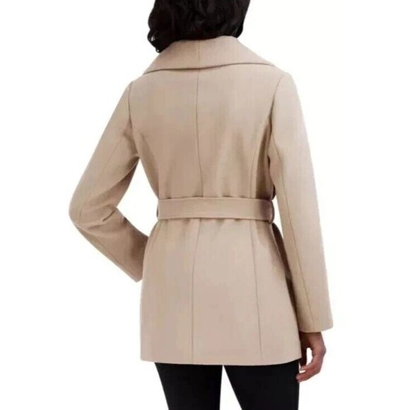 Tahari Coat Womens XXL Cream Wrap Faux Wool Water-Resistant Pockets Tie Belt 2XL - Picture 5 of 12